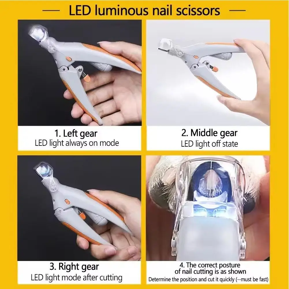 Pet Nail Clippers with LED Light & Magnifier, Dog Cat Nail Trimmer with Nail Catcher, 12mm Replaceable Blade Professional Pet Grooming Tool Gray Orange