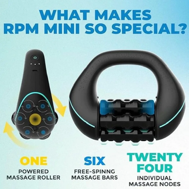 Rechargeable Rolling Percussive Massager, 3-Speed Deep Tissue Massage Gun with Hands-Free Base, Full Body Muscle Relief Massager