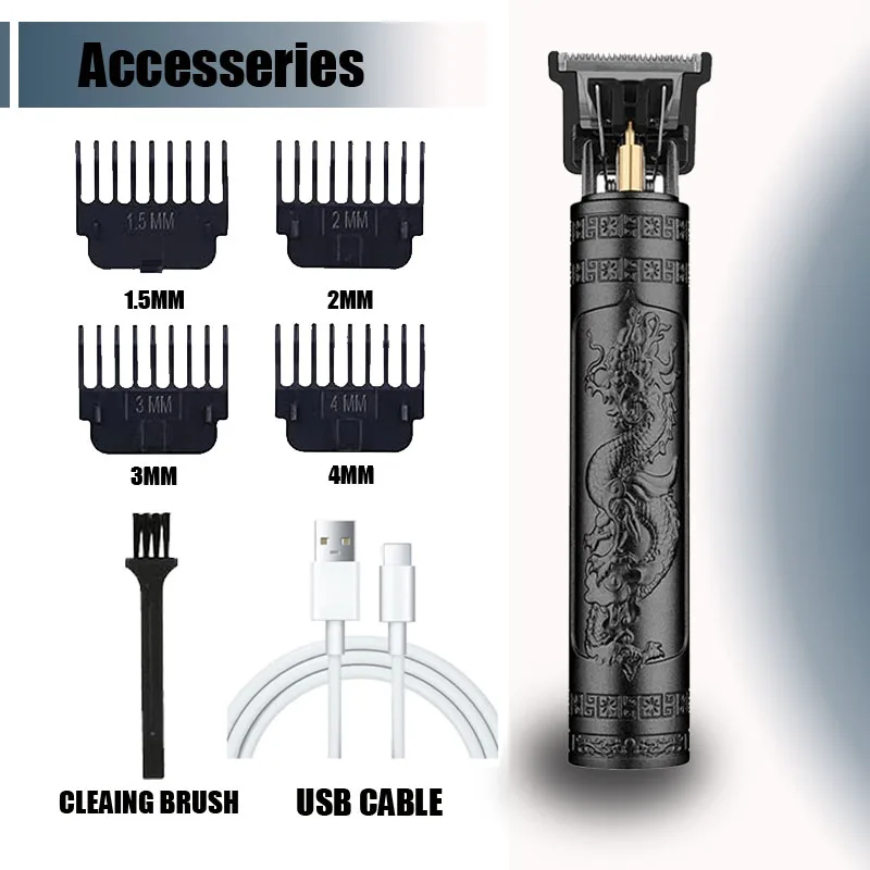 Retro Professional Hair Clipper & Trimmer Set for Men, USB Rechargeable Electric Hair Cutting Machine, Powerful Barber Clippers for Haircuts, Beard & Sensitive Area Grooming