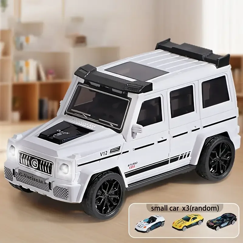 Children's Day Gift, 1 Off-Road Vehicle + 3 Mini Cars (Set of 4), Sound & Light Deformation Track Car with Launcher, Inertial Folding Toy Car