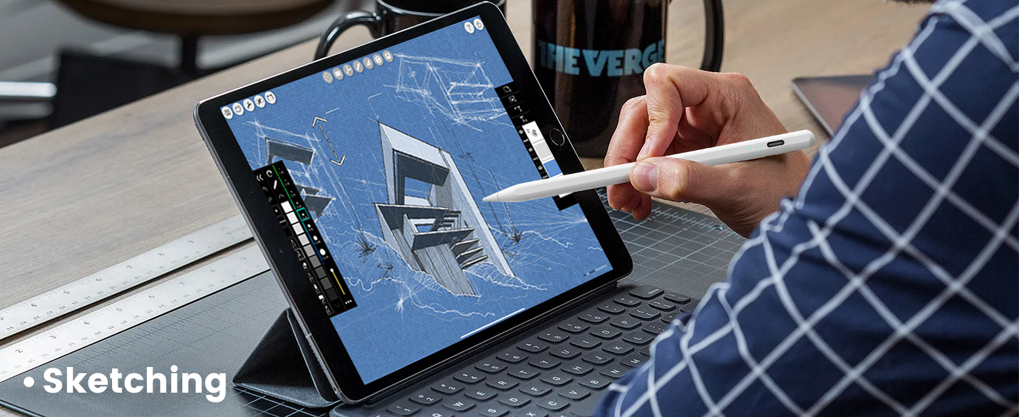 Stylus Pen for iPad 2018-2026 with Magnetic Attachment, USB-C Rechargeable Digital Pencil, 120mAh Battery, 8H Working Time, 3 Replacement Tips, White