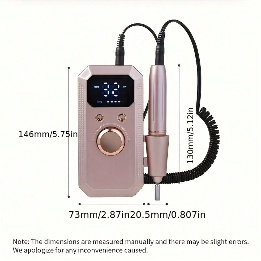Electric Nail Drill for Nail Techs and DIY Manicure Lovers, 35000 RPM Professional E File with Reversible Rotation, 32 Speed LCD Display Nail Grinder for Acrylic Gel Polish Rose Gold