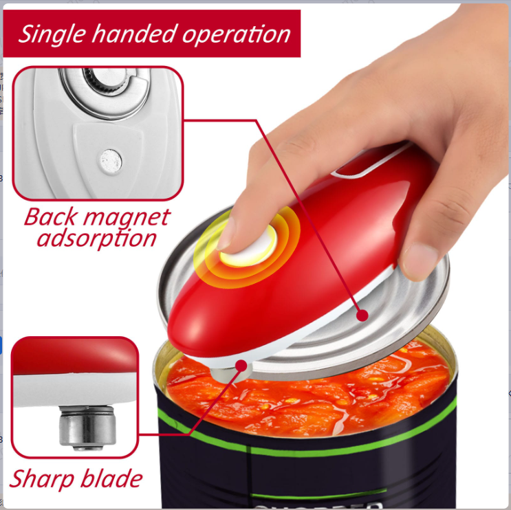 Electric Can Opener Automatic One Touch, Smooth Edge Handheld Can Opener, Cordless Portable Kitchen Gadget for Arthritis Sufferers, Black/Red/White