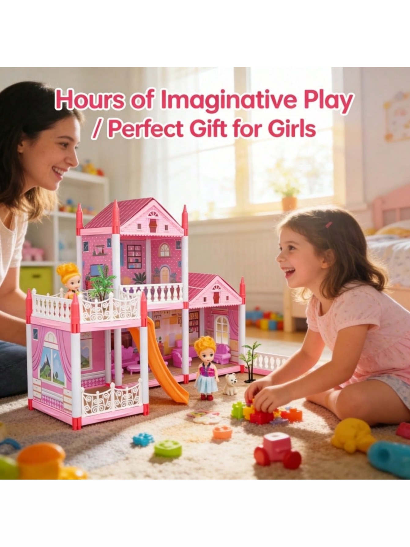 Children's Day Best Gift, DIY Dream Castle Dollhouse, 3D Assembly Villa with LED Lights, Princess Pretend Play Toy, Perfect Birthday Gift for Girls