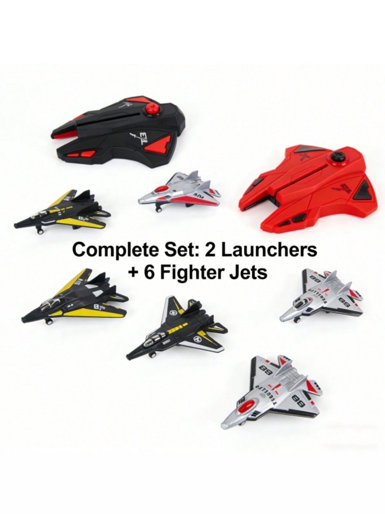 Launchable Flying Toy Set with 6 Planes, Outdoor Fighter Jet Toys for Boys, Manual Launcher Airplane Model, Kids Gift for Children's Day & Christmas