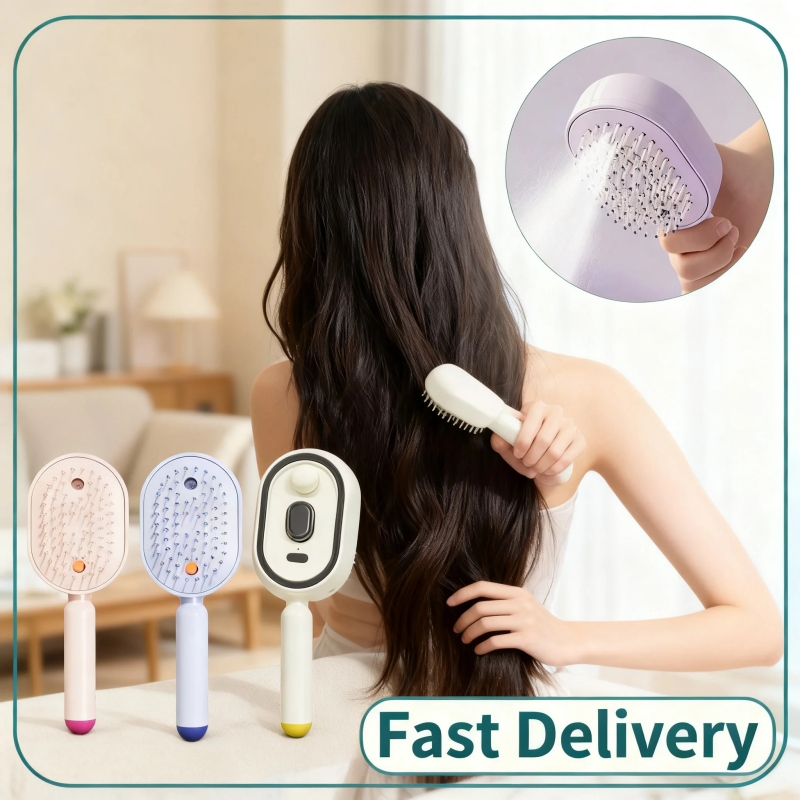 3 in 1 Electric Hair Comb with Nano Mist Spray, Vibration Scalp Massage & Self-Cleaning, USB Rechargeable 1200mAh Cordless Hair Brush, 90 Mins Working Time