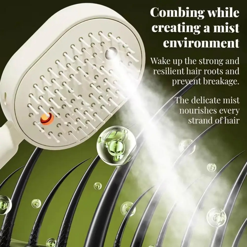 3 in 1 Electric Hair Comb with Nano Mist Spray, Vibration Scalp Massage & Self-Cleaning, USB Rechargeable 1200mAh Cordless Hair Brush, 90 Mins Working Time