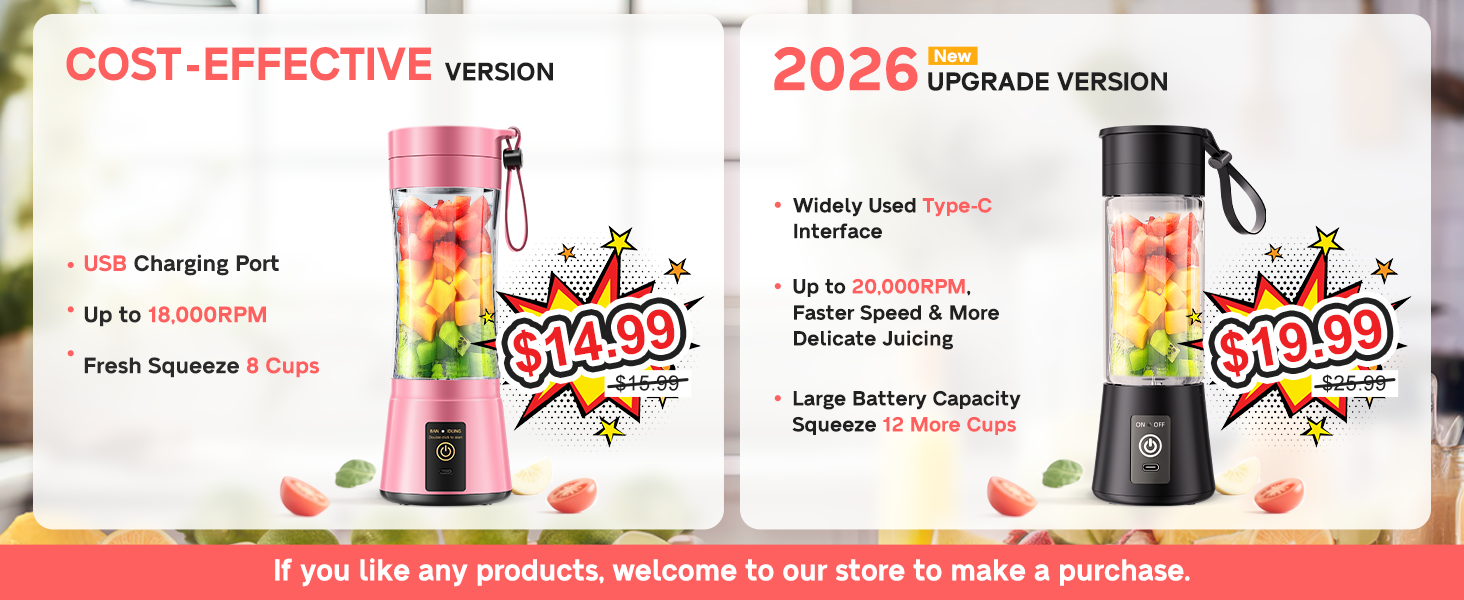 Portable Cartoon Juicer, Multifunctional Small Blender for Home, Large Capacity 12-Blade Wireless Juicer Cup, 3 Speed 18000RPM High Speed Fresh Juice Maker with Direct Drink Mouth