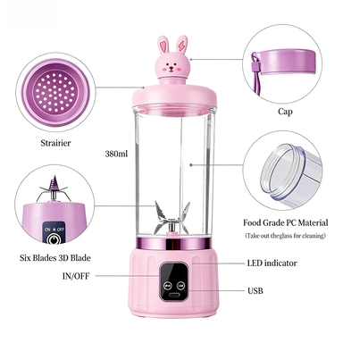 Portable Cartoon Juicer, Multifunctional Small Blender for Home, Large Capacity 12-Blade Wireless Juicer Cup, 3 Speed 18000RPM High Speed Fresh Juice Maker with Direct Drink Mouth