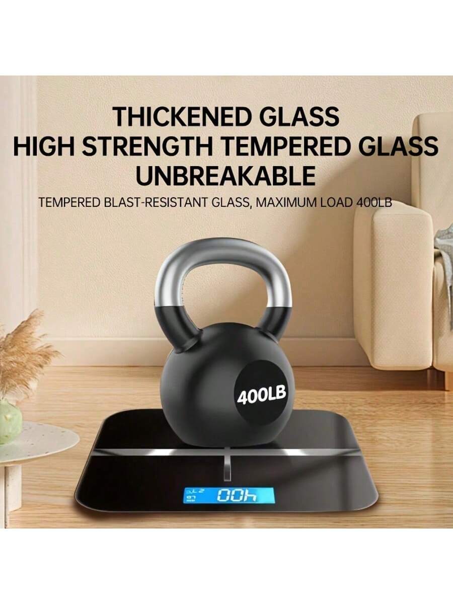 Digital Bathroom Scale with LED Display, 180kg Max Capacity, 50g Graduation, kg/lb Switchable Units, Built-In Temperature Sensor, Tempered Glass Body Weight Scale, Black