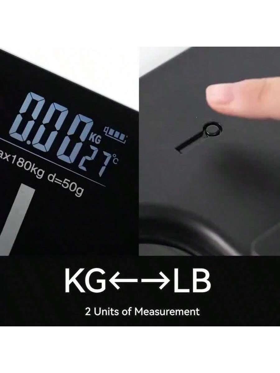 Digital Bathroom Scale with LED Display, 180kg Max Capacity, 50g Graduation, kg/lb Switchable Units, Built-In Temperature Sensor, Tempered Glass Body Weight Scale, Black