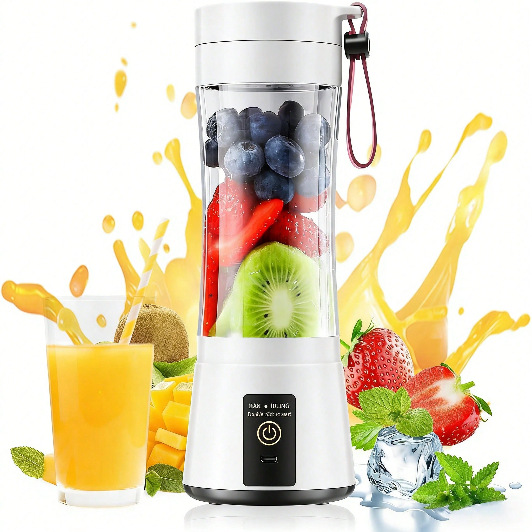 Portable Smoothie Blender for Gym, Office, Travel & Outdoor, 360ml USB Rechargeable One Touch Personal Blender, Mini Juice Maker for Protein Shakes & Baby Food, Black