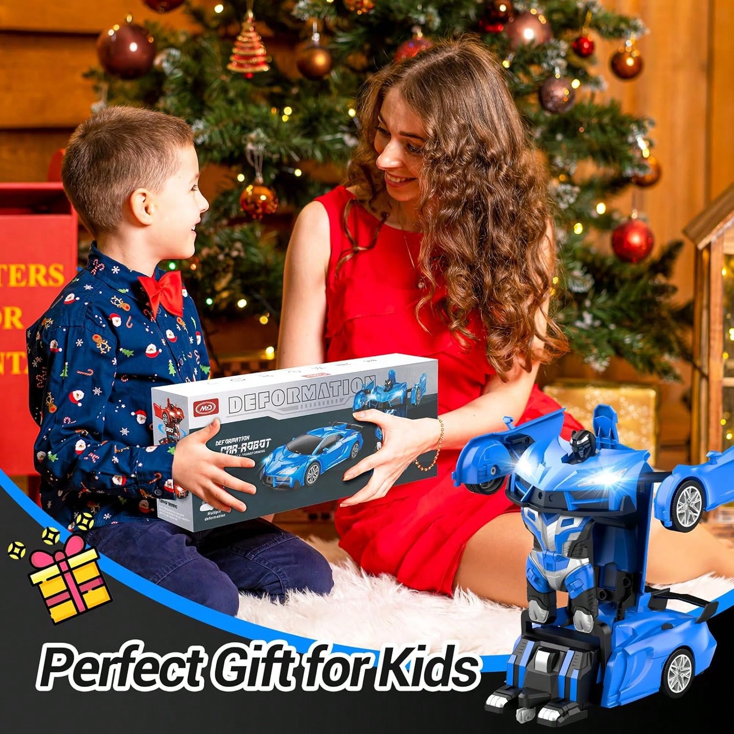 Remote Control Transforming Robot Car for Boys & Girls, 2.4GHz RC Sports Car Toy with Auto Demo Mode, One Button Car to Robot Transformation, 360° Stunt Drift Toy, Blue