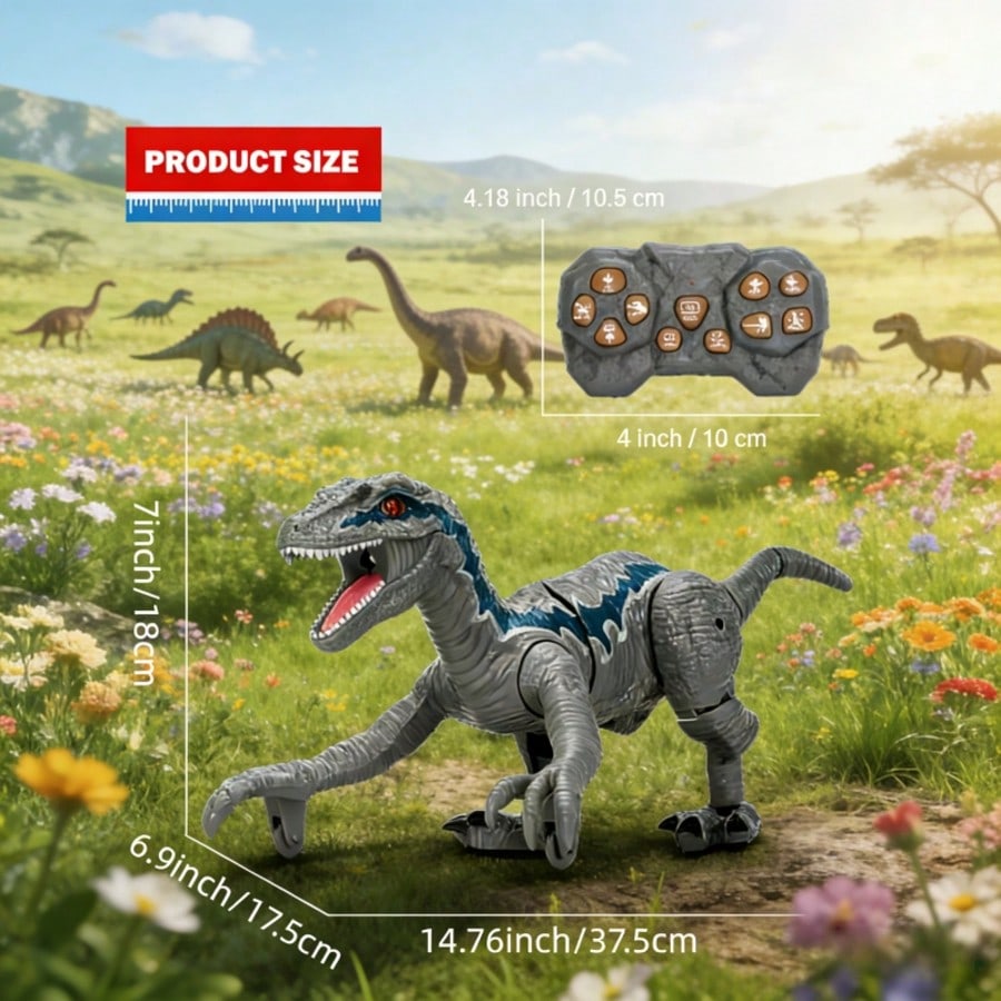 2.4GHz Remote Control Dinosaur Toy with Realistic Walking, Roaring, LED Lights, Laser Tracking & Spray, Interactive Electric Dinosaur with Demo Mode, Jurassic Christmas Gift for Kids Ages 3+