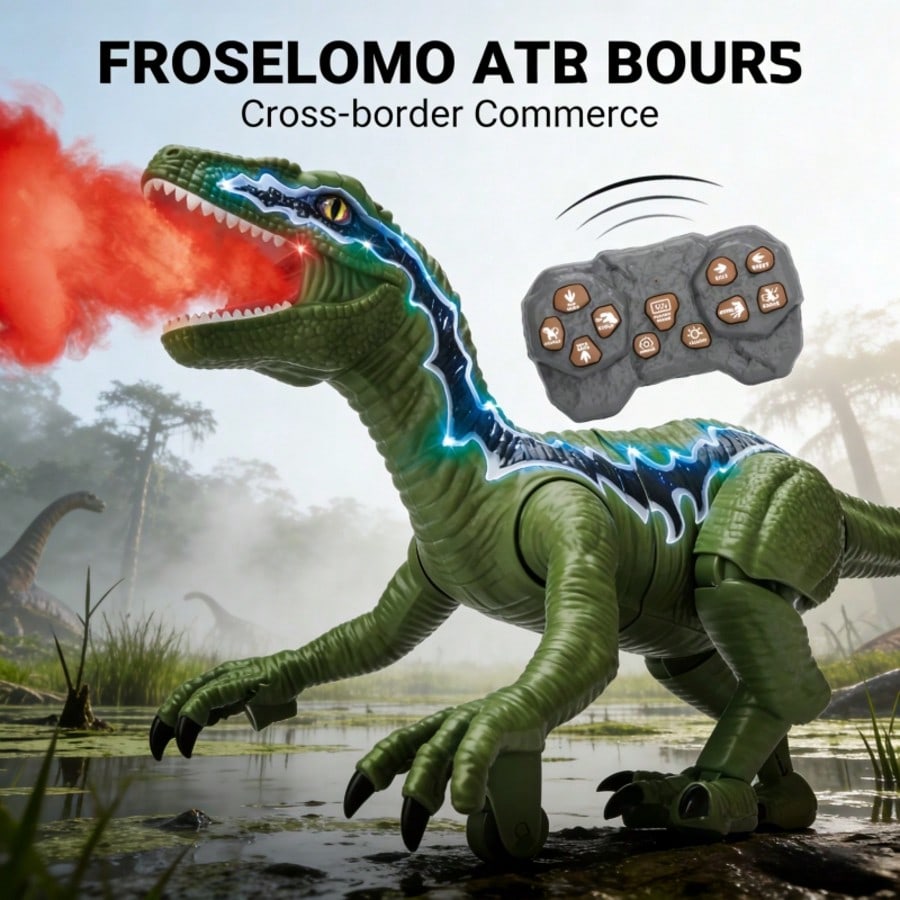 2.4GHz Remote Control Dinosaur Toy with Realistic Walking, Roaring, LED Lights, Laser Tracking & Spray, Interactive Electric Dinosaur with Demo Mode, Jurassic Christmas Gift for Kids Ages 3+