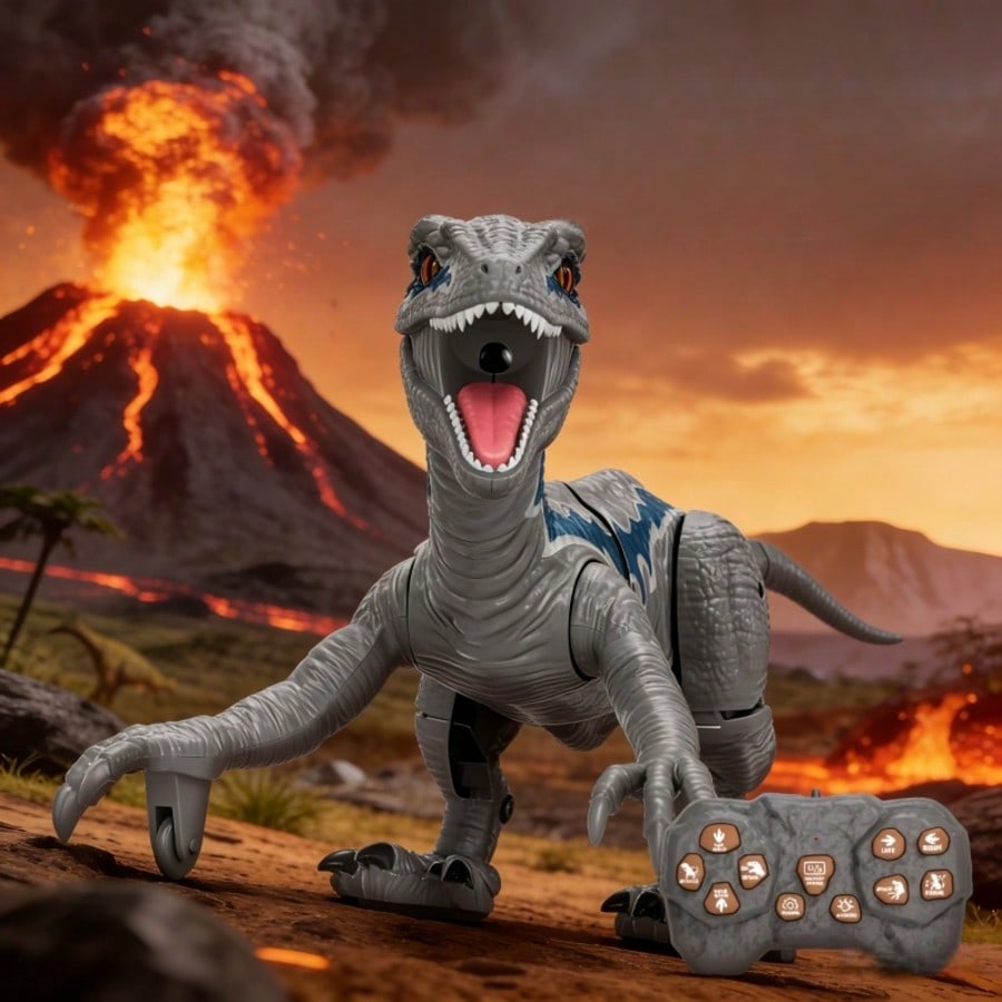 2.4GHz Remote Control Dinosaur Toy with Realistic Walking, Roaring, LED Lights, Laser Tracking & Spray, Interactive Electric Dinosaur with Demo Mode, Jurassic Christmas Gift for Kids Ages 3+