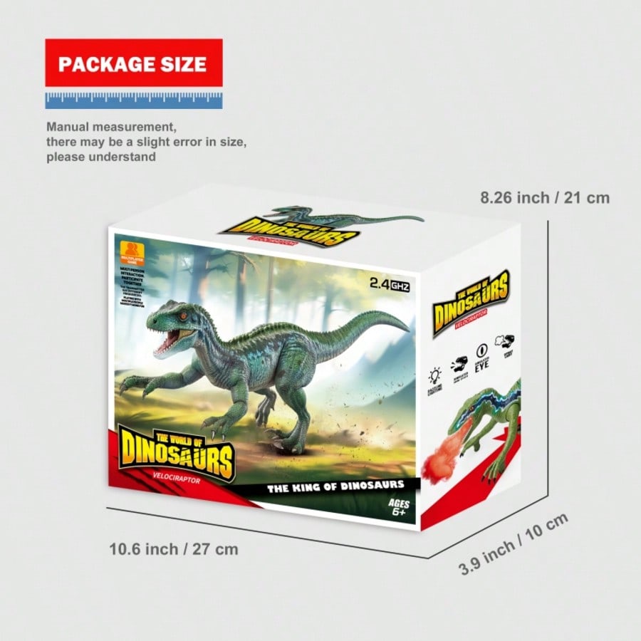 2.4GHz Remote Control Dinosaur Toy with Realistic Walking, Roaring, LED Lights, Laser Tracking & Spray, Interactive Electric Dinosaur with Demo Mode, Jurassic Christmas Gift for Kids Ages 3+