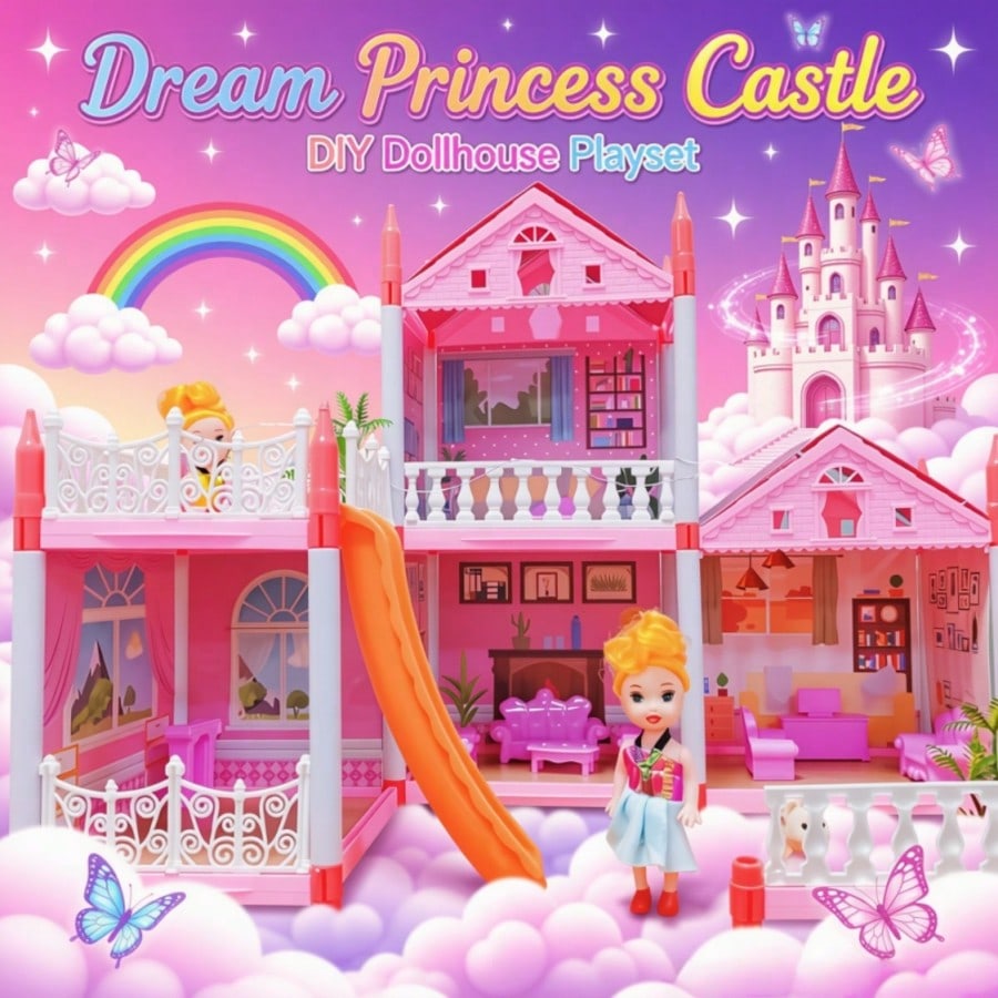 Children's Day Best Gift, DIY Dream Castle Dollhouse, 3D Assembly Villa with LED Lights, Princess Pretend Play Toy, Perfect Birthday Gift for Girls