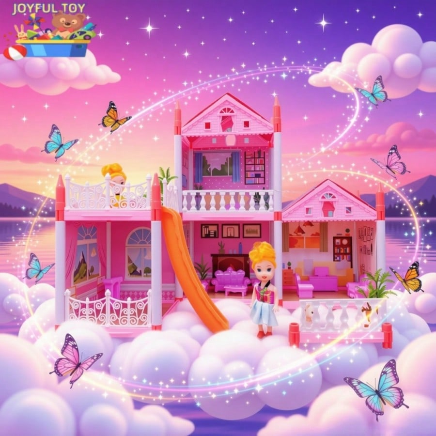 Children's Day Best Gift, DIY Dream Castle Dollhouse, 3D Assembly Villa with LED Lights, Princess Pretend Play Toy, Perfect Birthday Gift for Girls