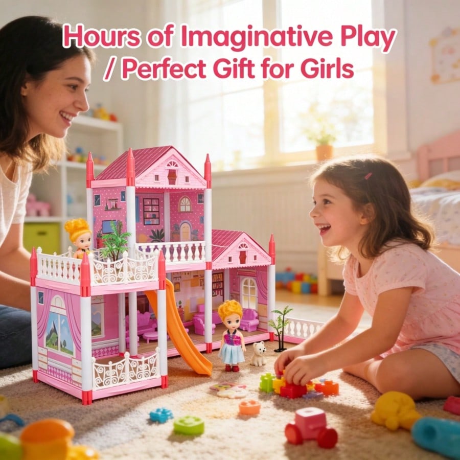 Children's Day Best Gift, DIY Dream Castle Dollhouse, 3D Assembly Villa with LED Lights, Princess Pretend Play Toy, Perfect Birthday Gift for Girls