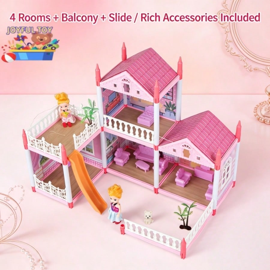 Children's Day Best Gift, DIY Dream Castle Dollhouse, 3D Assembly Villa with LED Lights, Princess Pretend Play Toy, Perfect Birthday Gift for Girls