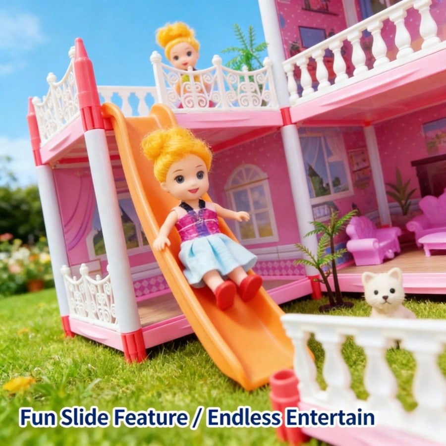 Children's Day Best Gift, DIY Dream Castle Dollhouse, 3D Assembly Villa with LED Lights, Princess Pretend Play Toy, Perfect Birthday Gift for Girls