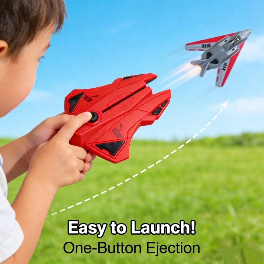 Launchable Flying Toy Set with 6 Planes, Outdoor Fighter Jet Toys for Boys, Manual Launcher Airplane Model, Kids Gift for Children's Day & Christmas