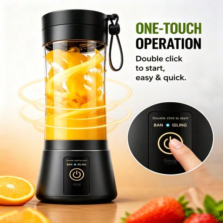 Portable Smoothie Blender for Gym, Office, Travel & Outdoor, 360ml USB Rechargeable One Touch Personal Blender, Mini Juice Maker for Protein Shakes & Baby Food, Black