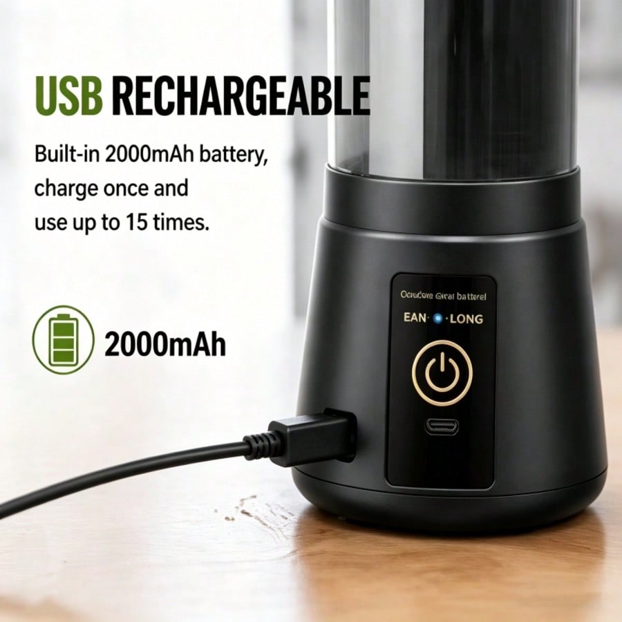 Portable Smoothie Blender for Gym, Office, Travel & Outdoor, 360ml USB Rechargeable One Touch Personal Blender, Mini Juice Maker for Protein Shakes & Baby Food, Black