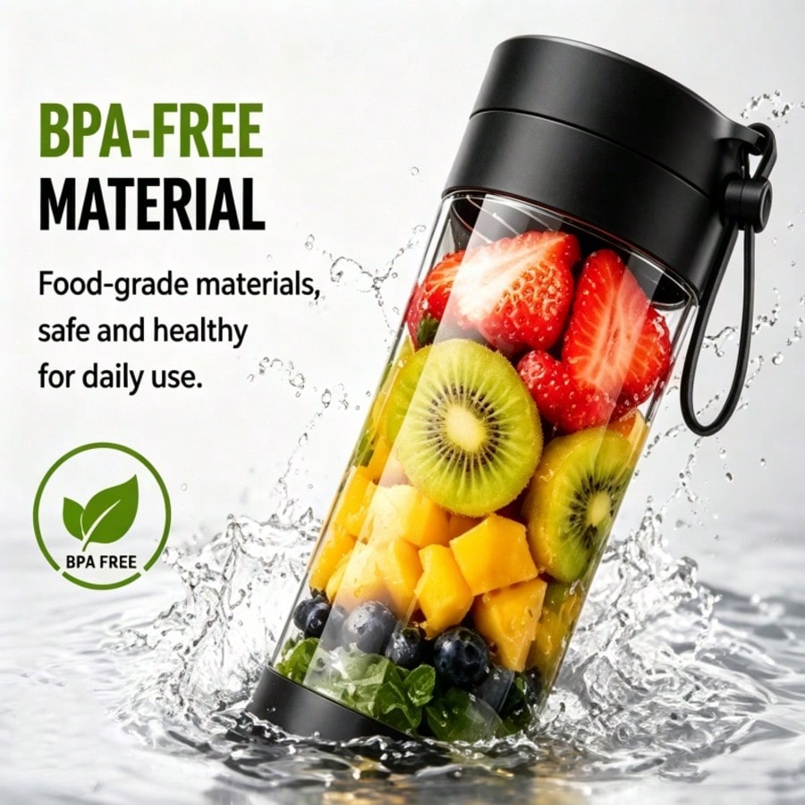 Portable Smoothie Blender for Gym, Office, Travel & Outdoor, 360ml USB Rechargeable One Touch Personal Blender, Mini Juice Maker for Protein Shakes & Baby Food, Black