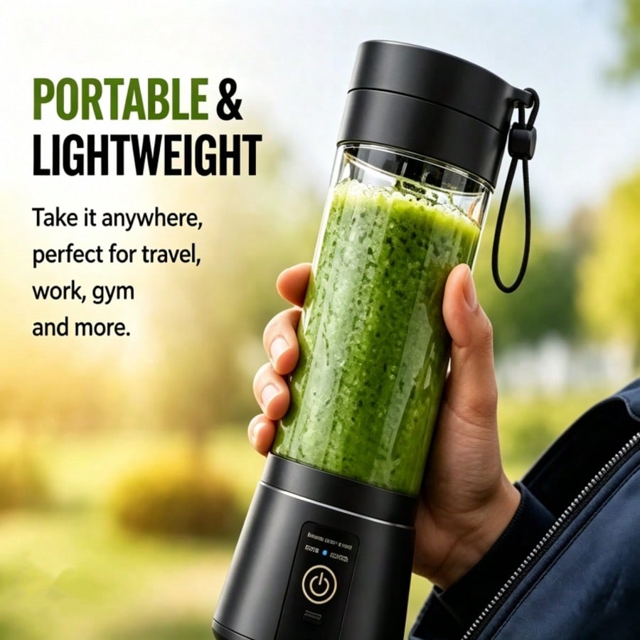 Portable Smoothie Blender for Gym, Office, Travel & Outdoor, 360ml USB Rechargeable One Touch Personal Blender, Mini Juice Maker for Protein Shakes & Baby Food, Black