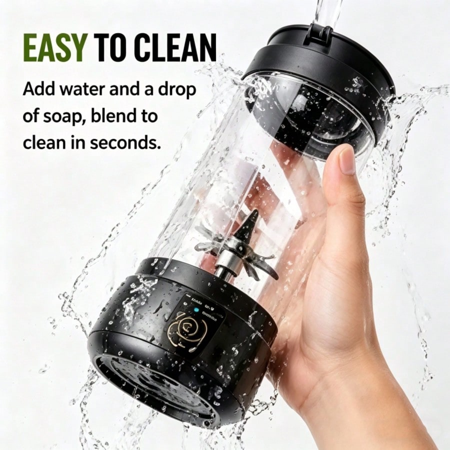 Portable Smoothie Blender for Gym, Office, Travel & Outdoor, 360ml USB Rechargeable One Touch Personal Blender, Mini Juice Maker for Protein Shakes & Baby Food, Black