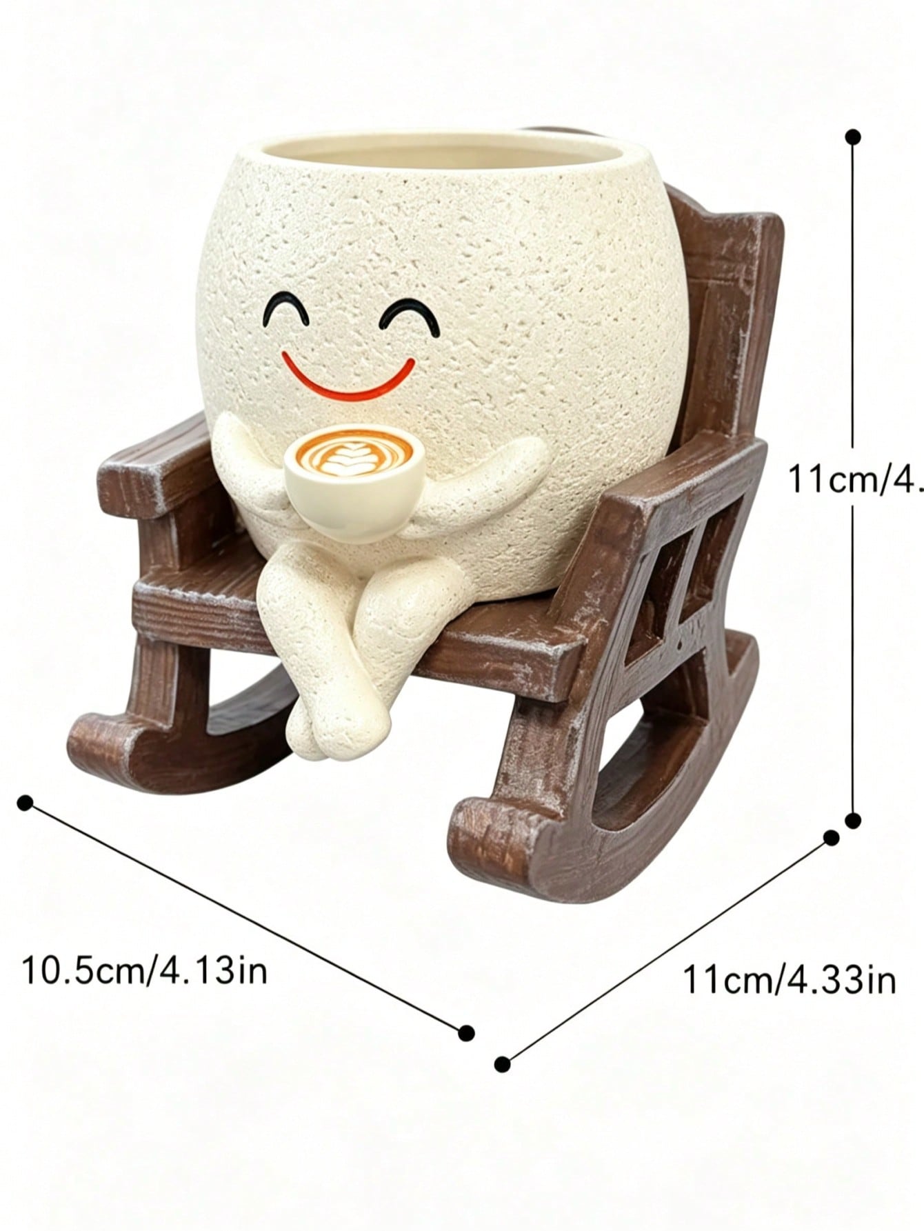 Cute Smile Face Planter Pot with Rocking Chair, Coffee Cup Shaped Succulent Flower Pot, 11cm Desktop Decor Plant Holder for Indoor & Outdoor