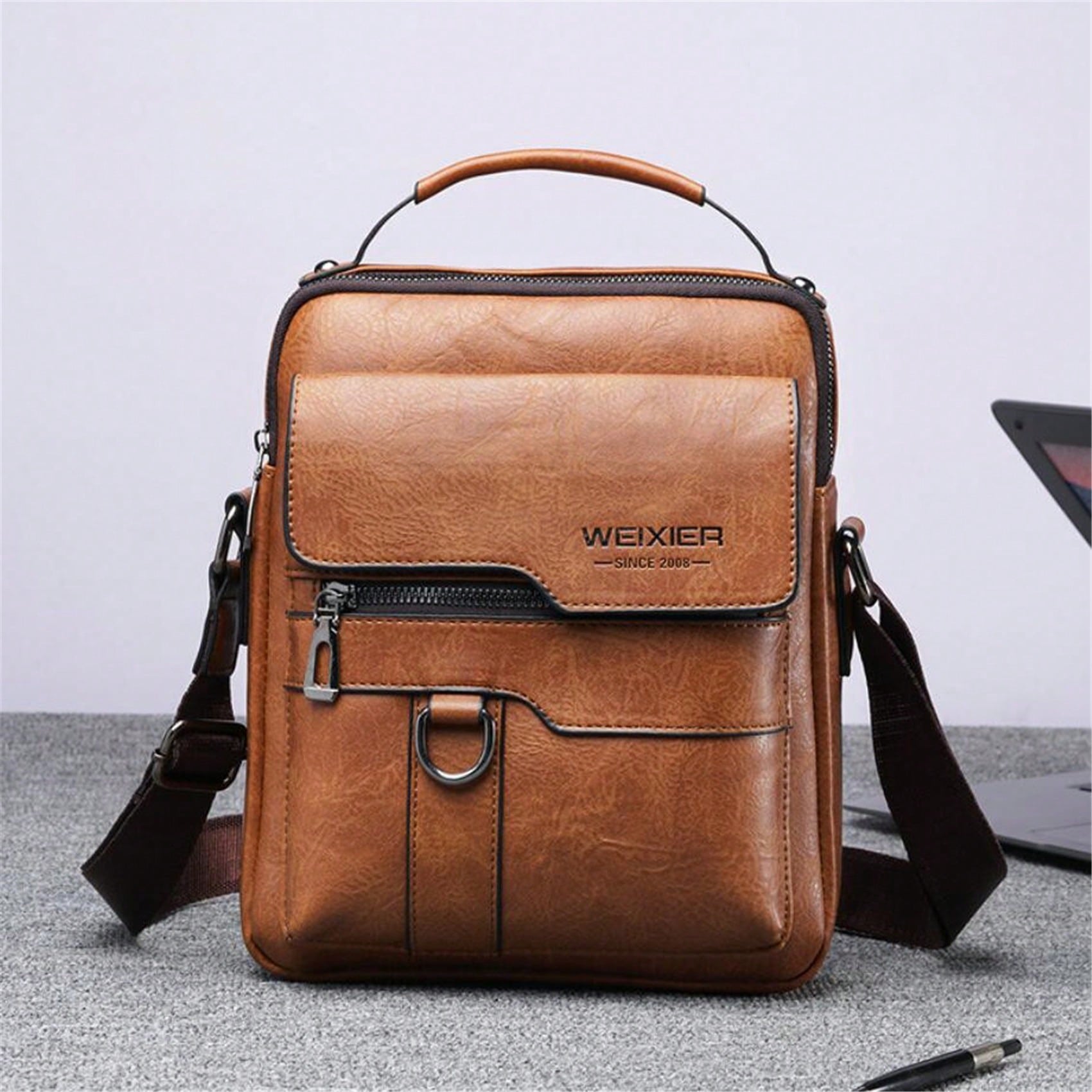 Men PU Leather Flap Crossbody Bag, 9.7 Inch Solid Messenger Bag, Business Travel Shoulder Bag for Men