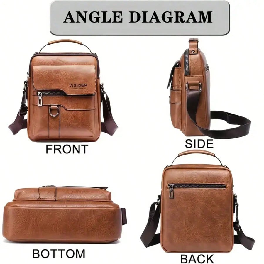 Men PU Leather Flap Crossbody Bag, 9.7 Inch Solid Messenger Bag, Business Travel Shoulder Bag for Men
