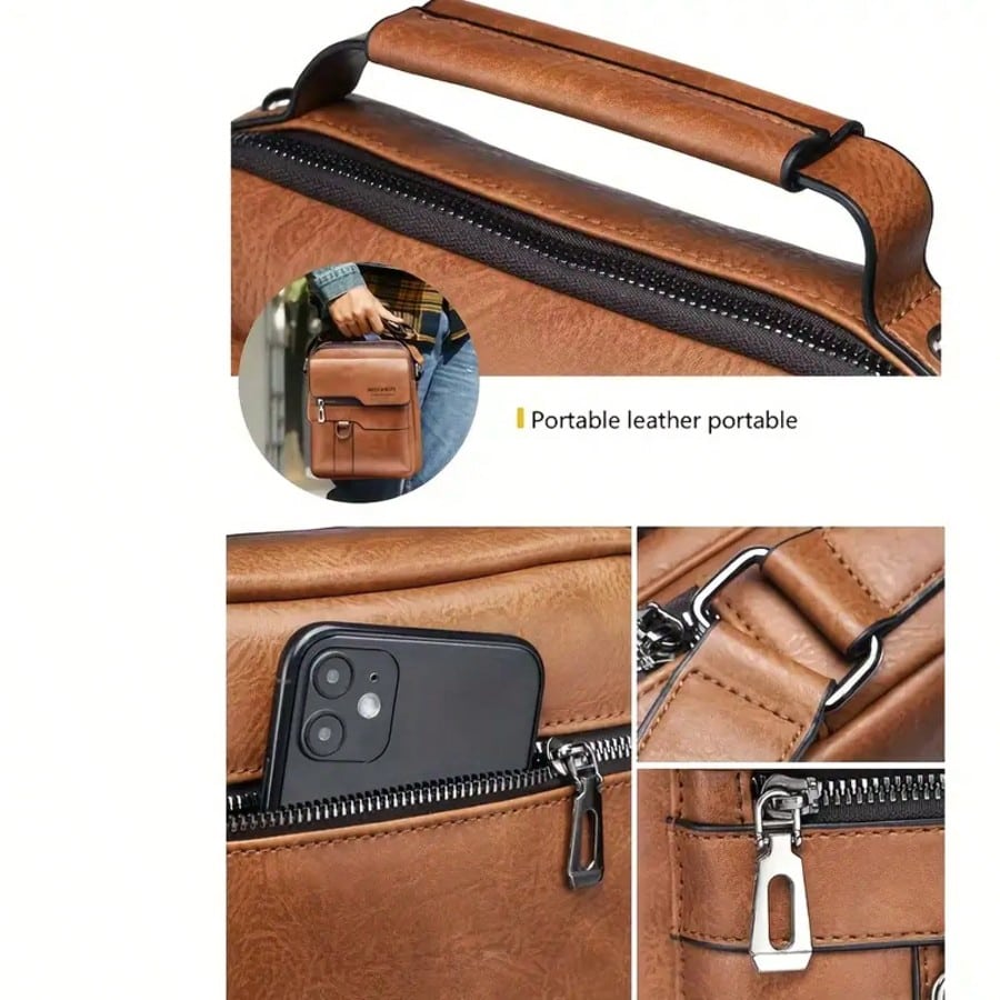 Men PU Leather Flap Crossbody Bag, 9.7 Inch Solid Messenger Bag, Business Travel Shoulder Bag for Men