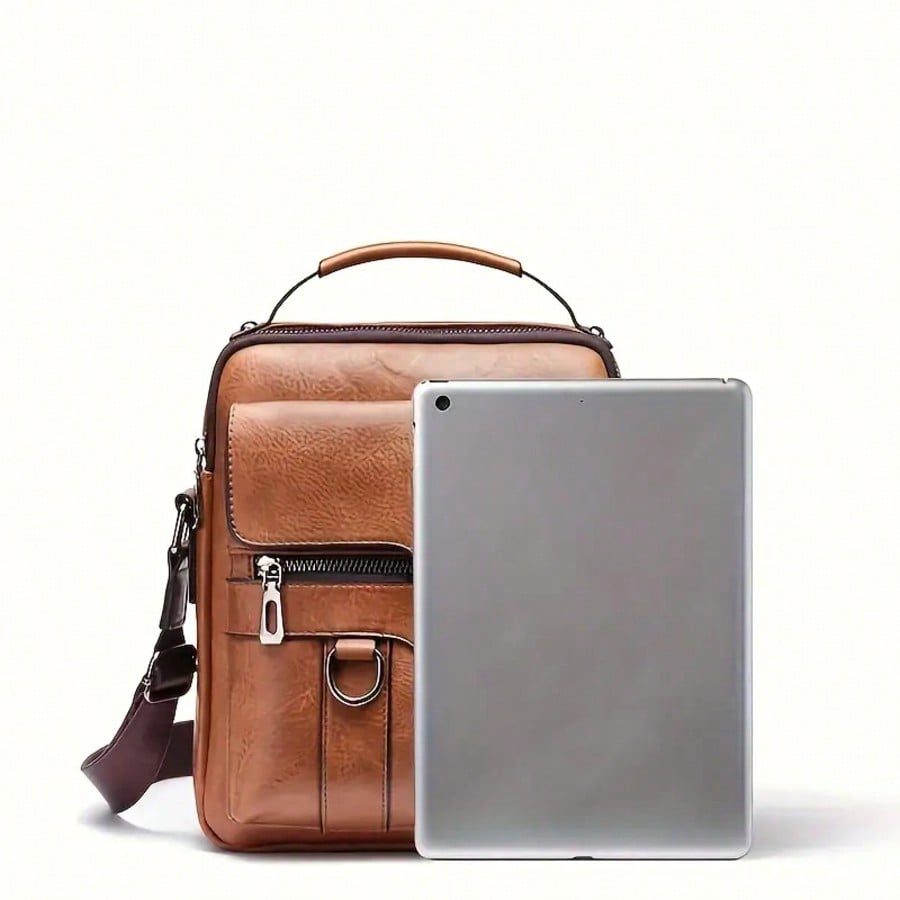 Men PU Leather Flap Crossbody Bag, 9.7 Inch Solid Messenger Bag, Business Travel Shoulder Bag for Men
