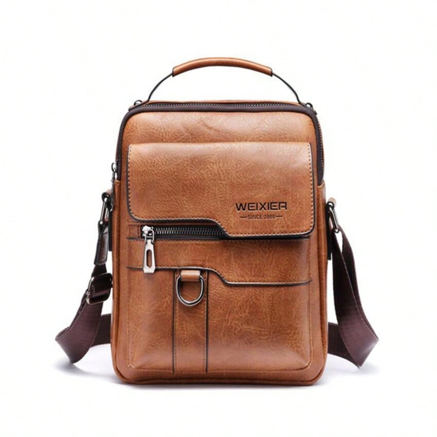 Men PU Leather Flap Crossbody Bag, 9.7 Inch Solid Messenger Bag, Business Travel Shoulder Bag for Men