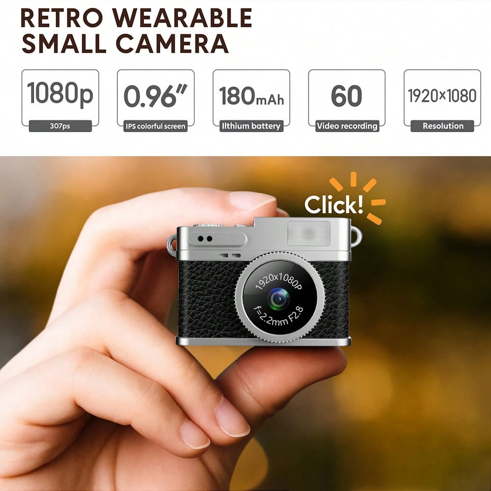 Mini Camera for Vlogging, Travel & Everyday Carry, 1080P Portable Thumb Necklace Camera with 0.96" IPS Screen, 130° Wide Angle, Type-C Shoot While Charging, Wearable Camera