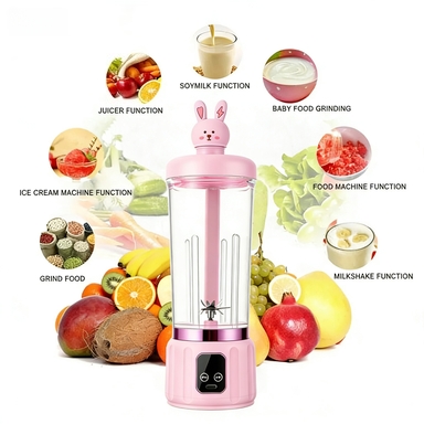 Portable Cartoon Juicer, Multifunctional Small Blender for Home, Large Capacity 12-Blade Wireless Juicer Cup, 3 Speed 18000RPM High Speed Fresh Juice Maker with Direct Drink Mouth