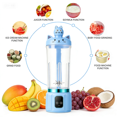 Portable Cartoon Juicer, Multifunctional Small Blender for Home, Large Capacity 12-Blade Wireless Juicer Cup, 3 Speed 18000RPM High Speed Fresh Juice Maker with Direct Drink Mouth