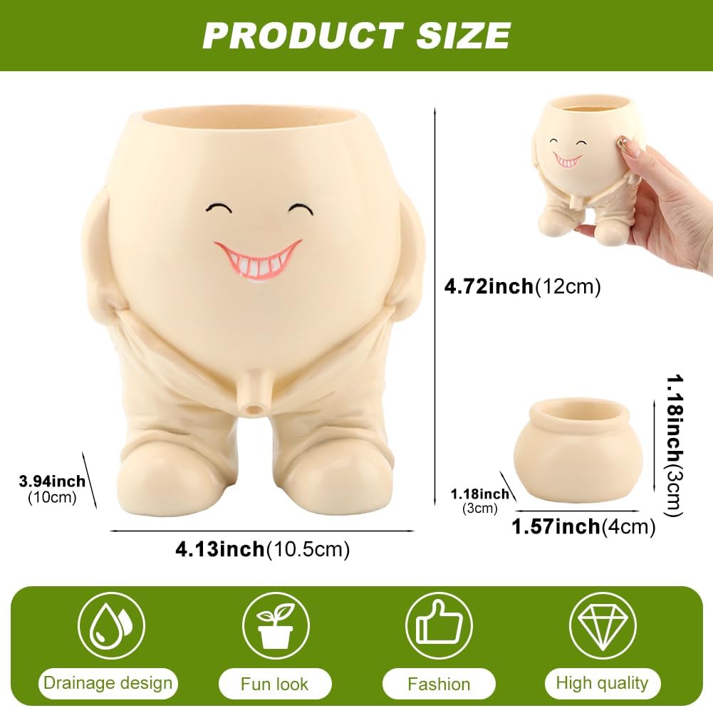 Cute Smile Face Planter Pot with Rocking Chair, Coffee Cup Shaped Succulent Flower Pot, 11cm Desktop Decor Plant Holder for Indoor & Outdoor