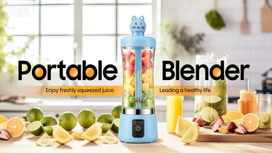 Portable Cartoon Juicer, Multifunctional Small Blender for Home, Large Capacity 12-Blade Wireless Juicer Cup, 3 Speed 18000RPM High Speed Fresh Juice Maker with Direct Drink Mouth