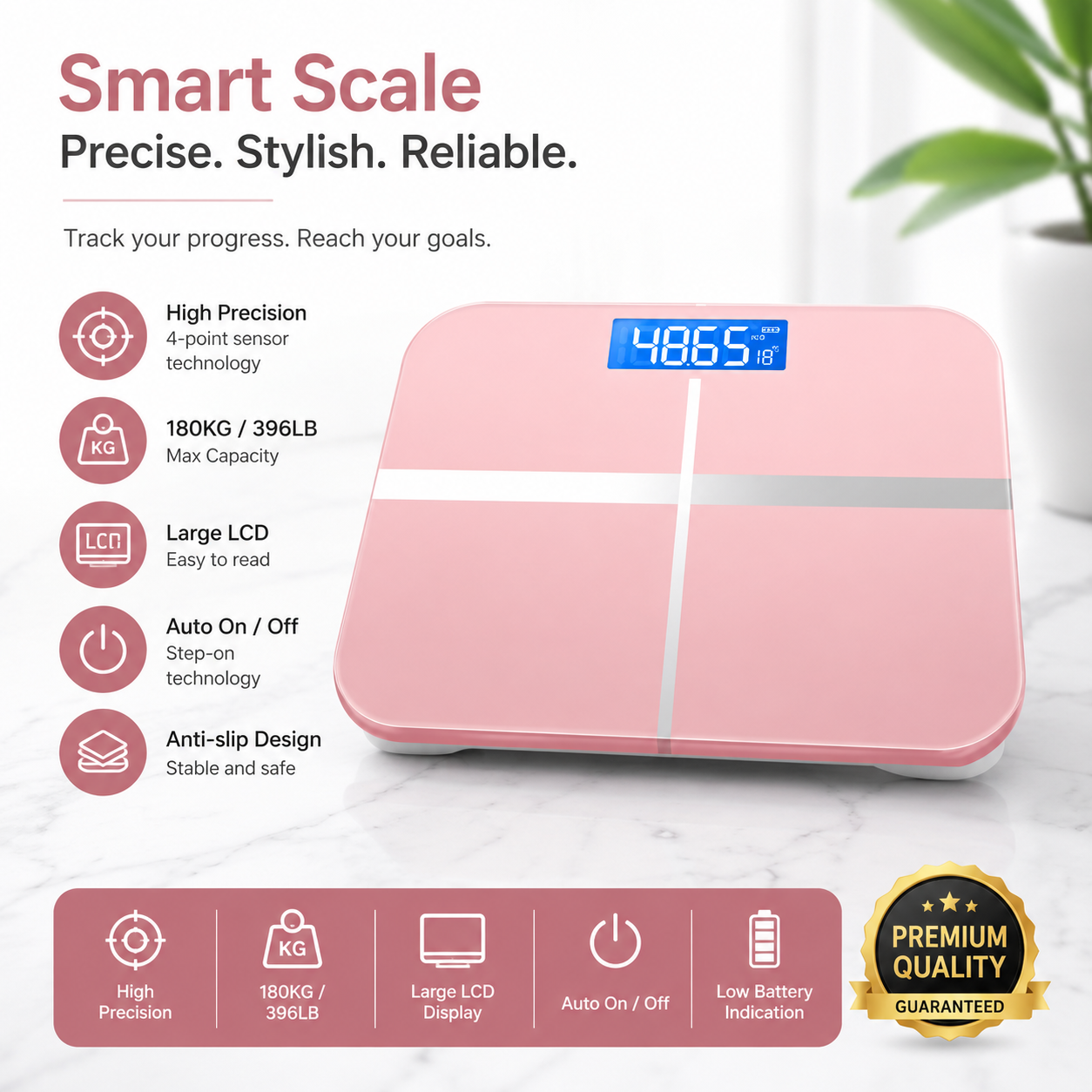 Digital Bathroom Scale with LED Display, 180kg Max Capacity, 50g Graduation, kg/lb Switchable Units, Built-In Temperature Sensor, Tempered Glass Body Weight Scale, Black