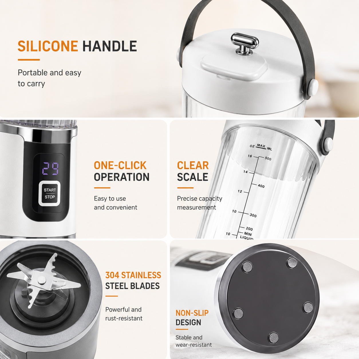 Portable USB Rechargeable Juicer Cup Max, 600ml Large Capacity 6-Blade Mini Fruit Blender, Electric Fresh Juice Mixer, Personal Blender for Home, Office, Travel, Outdoor & On-the-Go Drinks