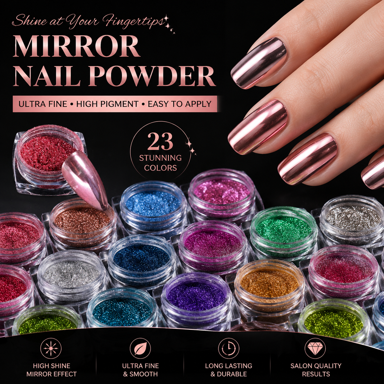 23 Colors Nail Powder Set, Magic White Pearl & Metallic Mirror Effect, Gold & Silver Holographic Glitter Pigment Powder, Rubbing Nail Art Decor for Manicure Accessories