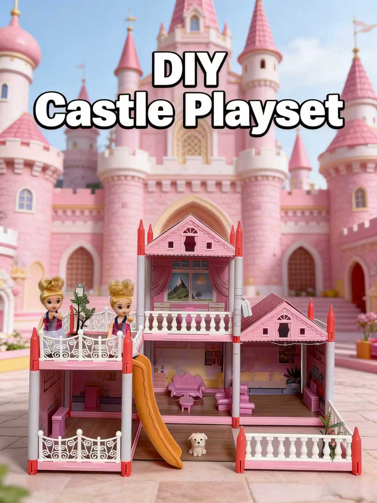 Children's Day Best Gift, DIY Dream Castle Dollhouse, 3D Assembly Villa with LED Lights, Princess Pretend Play Toy, Perfect Birthday Gift for Girls