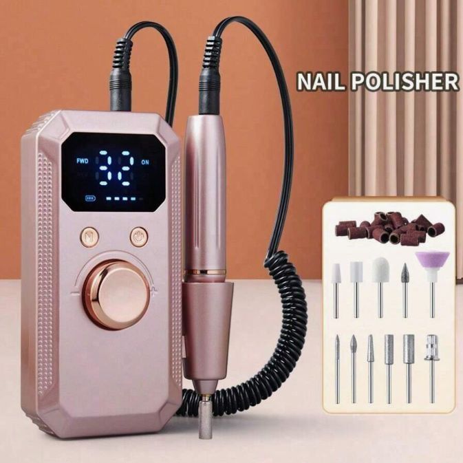 Electric Nail Drill for Nail Techs and DIY Manicure Lovers, 35000 RPM Professional E File with Reversible Rotation, 32 Speed LCD Display Nail Grinder for Acrylic Gel Polish Rose Gold