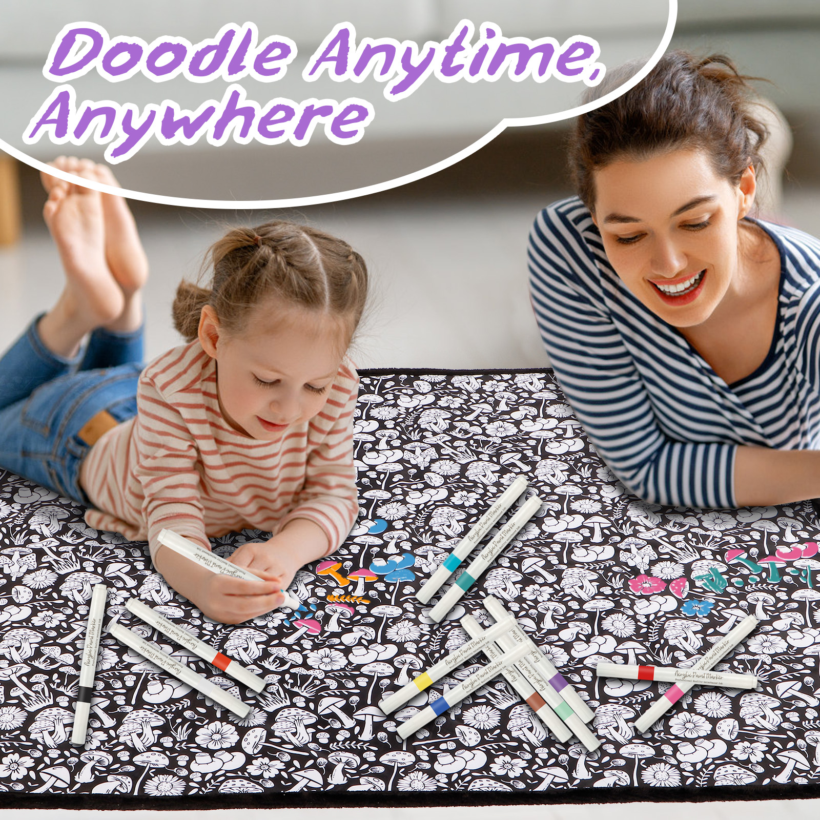 DIY Coloring Blanket for Kids & Adults with 24 Markers (Mushroom)