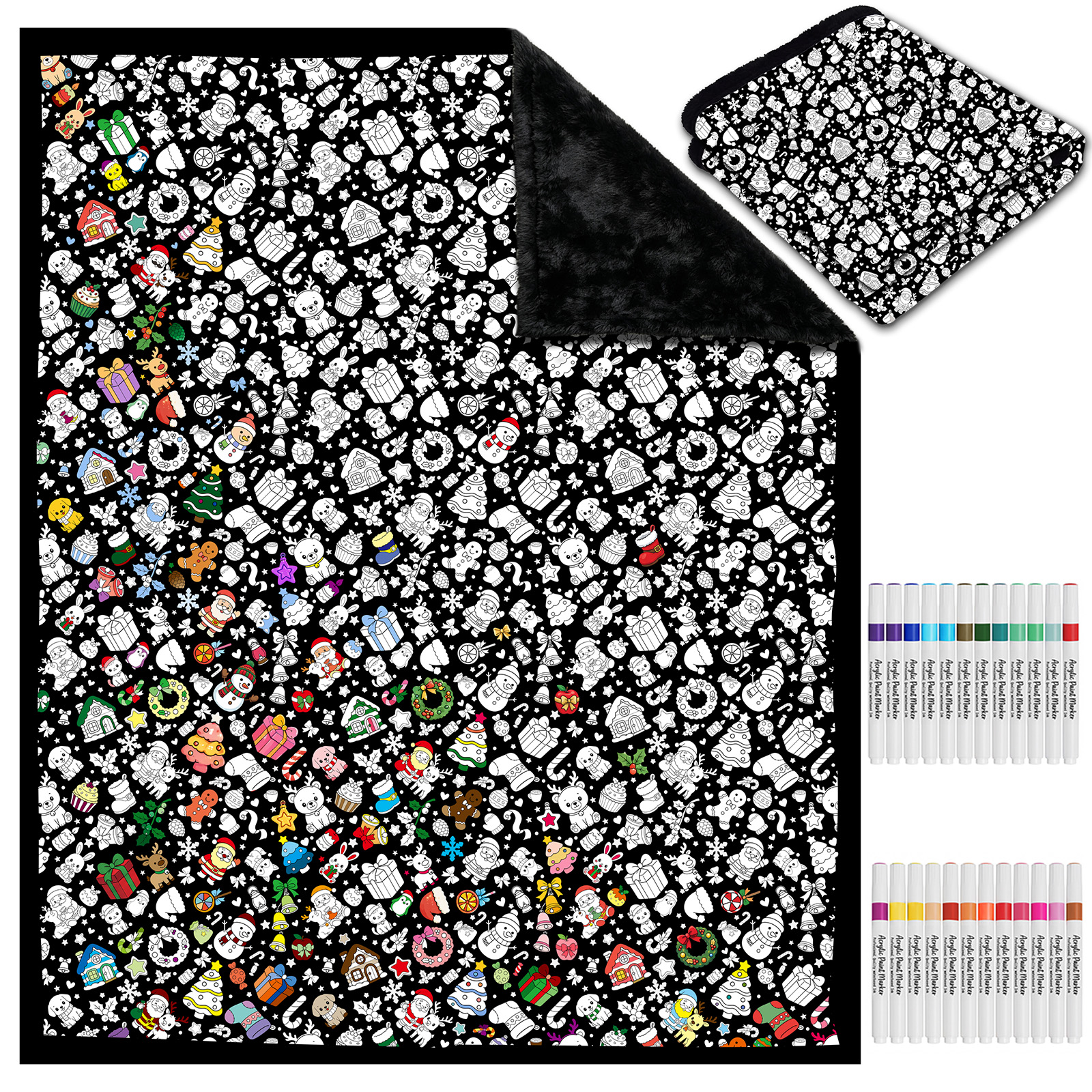 DIY Coloring Blanket for Kids & Adults with 24 Markers (Christmas)